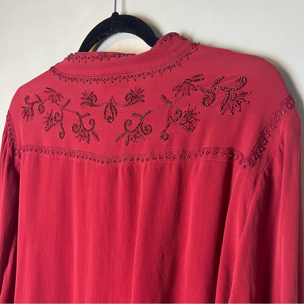 Victor‎ Costa Occasion - Women's Vintage Beaded Silk Blouse Red - Sz. 1X - Picture 8 of 10